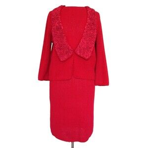 Vintage Early 70s St John Knits 3 Piece Suit Red Wool Blend S/M Women
